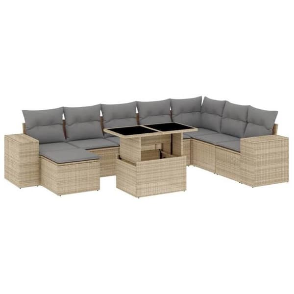 Maison Exclusive - Trädgårdsmöbler med kuddar 9 delar beige flätad resin