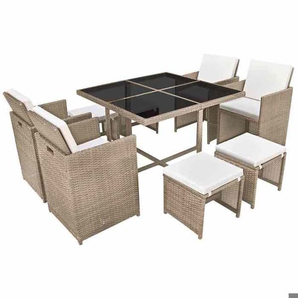 Havemøbler - MAISON EXCLUSIVE - Sæt 9 stk - Beige syntetisk rattan - Stålrammer - Vaskbare puder