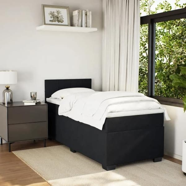 Sengramme med madras - Eksklusiv Hus - 100x200 cm - Sort Velour - Tilpasselige LED-lys