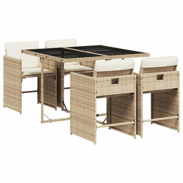 Maison Exclusive - Puutarhakalusteryhmä tyynyillä 5 kpl Beige polyrottinki beige