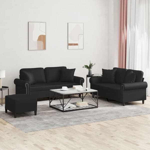 Maison Exclusive - 3 kpl:n sohvasetti mustilla keinonahkapehmusteilla