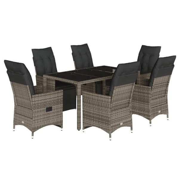 Maison Exclusive - Havebistro sæt 7 dele med grå puder i poly rattan Grå (kuddar)
