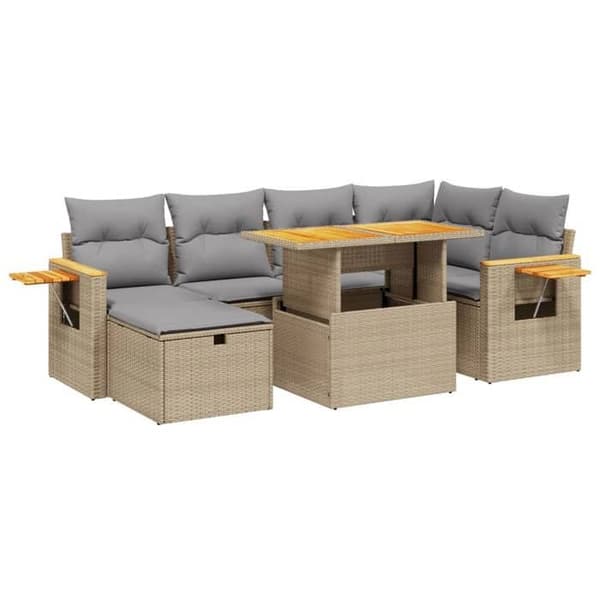 Maison Exclusive - Trädgårdsmöbler med kuddar 7 delar beige flätad resin