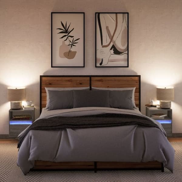 Maison Exclusive - Väggmonterade sängbord med LED-lampor 2 st sonoma grå sonoma grå