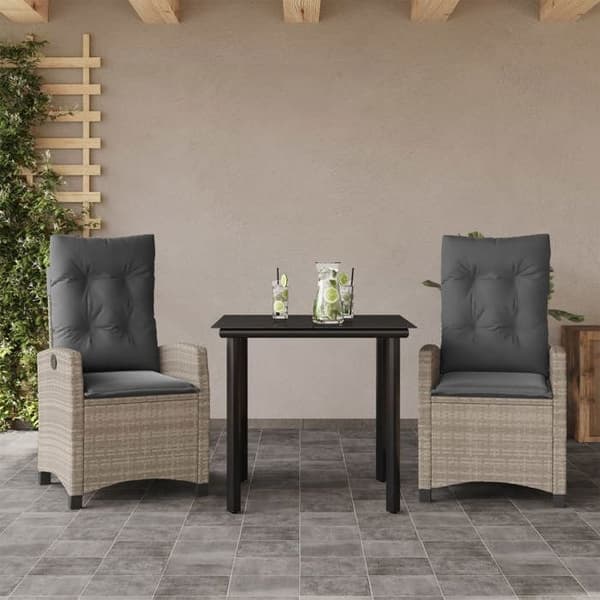 Havemøbler - EKSKLUSIVT HUS - 3 dele - Poly rattan - Lysegrå puder - Justerbar ryg ljusgrått