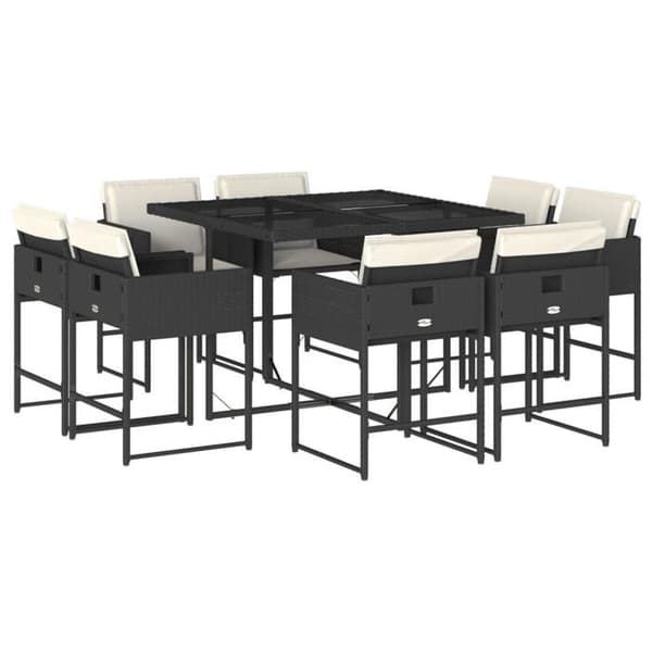 Maison Exclusive - Trädgårdsset 9 delar med svarta kuddar i flätad resin