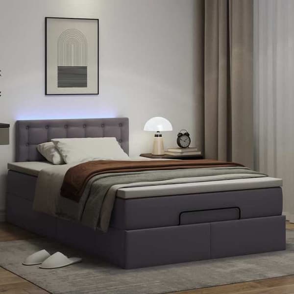 Sängsoffa - Maison Exclusive - 120x190 cm - Grå konstläder - Förvaring & LED grå