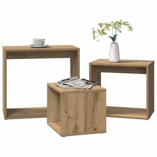 Maison Exclusive - 3 stk. nestende borde i håndlavet egetræ og ingeniørtræ