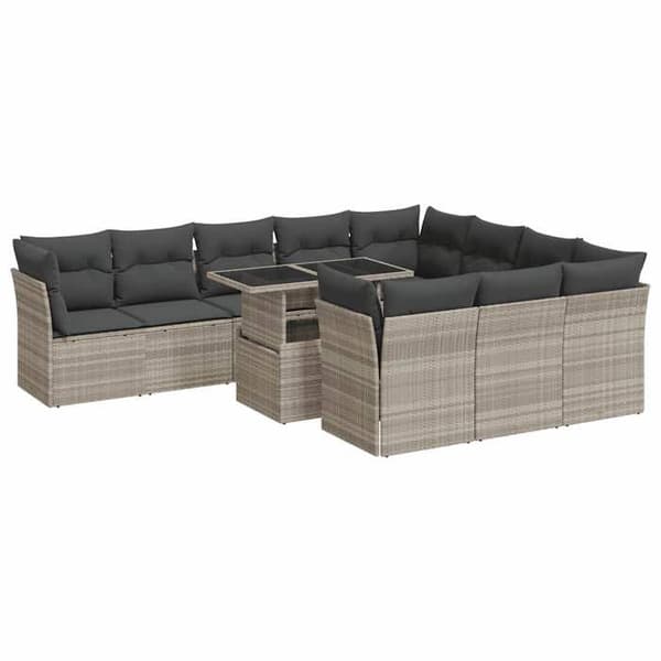Maison Exclusive - Trädgårdsmöbler 11 delar med ljusgrå kuddar i flätad resin