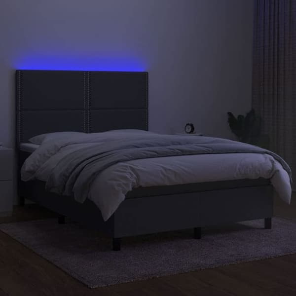 Maison Exclusive - Sengebund med lameller og madras samt LED Grå mørk 140x200 cm