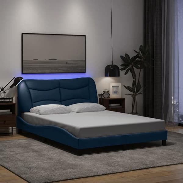 Sengestel - EKSKLUSIV HUS - Hvar - 140x200 cm - Blå - Indbygget LED Blå