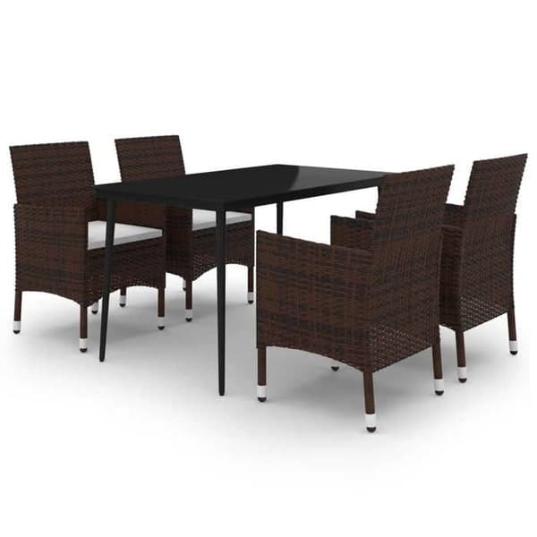 Maison Exclusive - Trädgårds matsalsset med kuddar 5 delar Flätad resin Glas