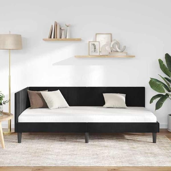 Maison Exclusive - Sort hjørneseng 90 cm x 190 cm i velour