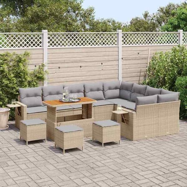 Maison Exclusive - 13 osan beige polyrottinkinen puutarhakalustesetti