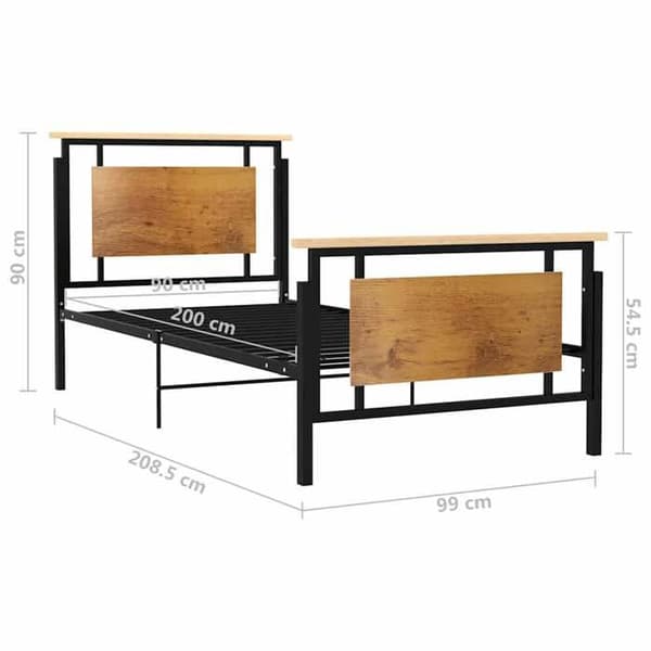Sengestel - EKSKLUSIV HUS - 90x200 cm - Metal & massivt egetræ - Sort - Inkluderet lamelbund Ej specificerat
