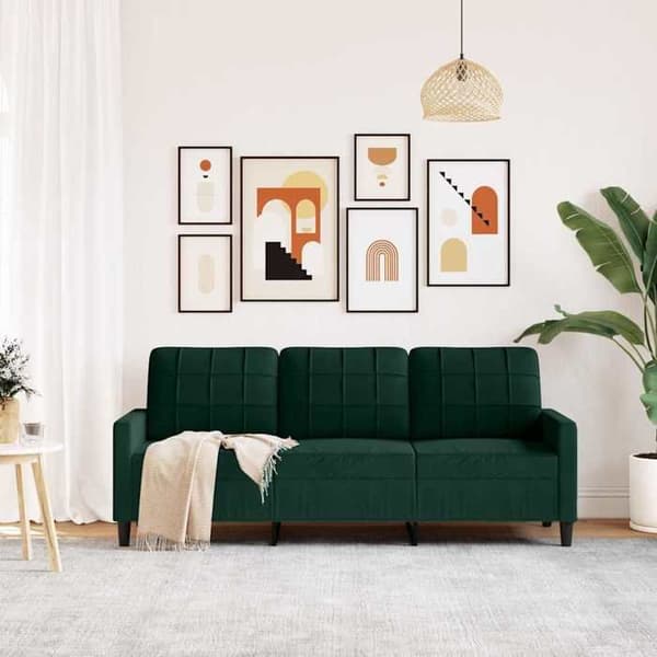 Soffa 3 platser - EXKLUSIV HEM - 180 cm - Sammet - Mörkgrön - Metallram Mörkgrön