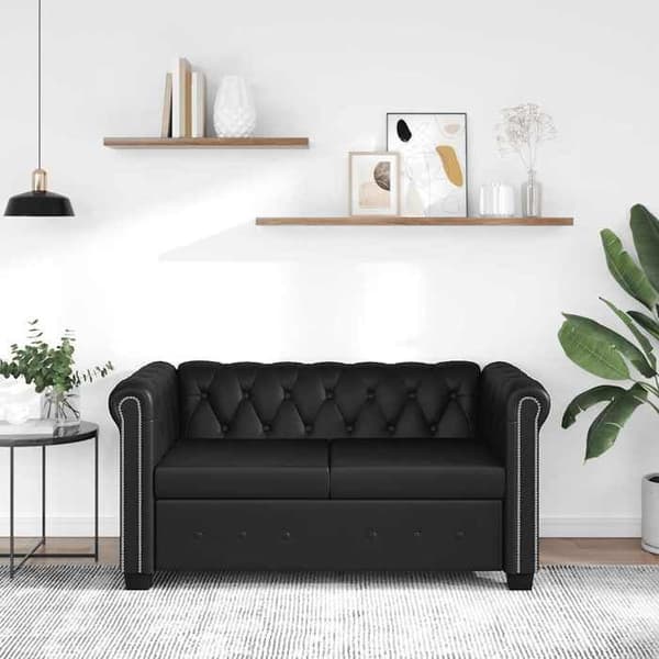 Maison Exclusive - Chesterfield 2-personers sofa i sort kunstlæder