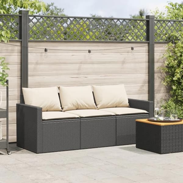 Maison Exclusive - Trädgårdsoffa med kuddar 3 platser svart flätad resin
