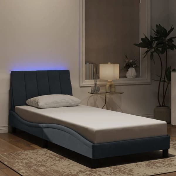Sengestel - EKSKLUSIV HUS - Hanko - Mørkegrå velour - 80 x 200 cm - Indbygget LED mörkgrå