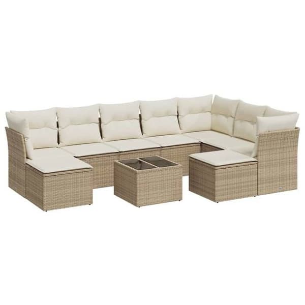 Maison Exclusive - Trädgårdsmöbler med kuddar 10 delar beige flätad resin