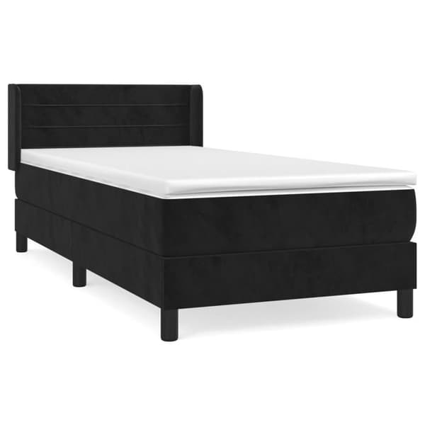 Seng med lameller og madras - Eksklusiv Hjem - Sort - Velour - 90x190 cm