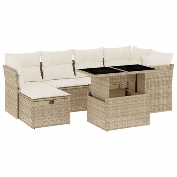 Maison Exclusive - Trädgårdsmöbler med kuddar 7 delar beige flätad resin