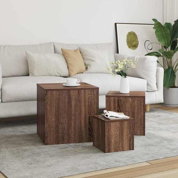 Maison Exclusive - 3 st sidobord i mörk ek, ingenjörsträ Brun ek