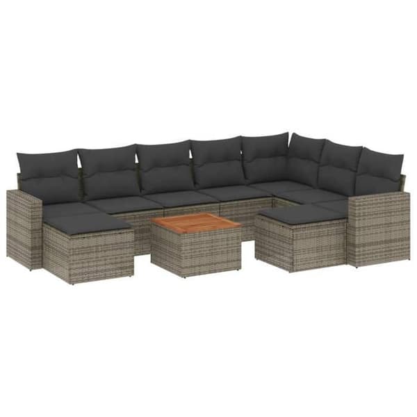 Maison Exclusive - Trädgårdsmöbler med kuddar 10 delar grå flätad resin