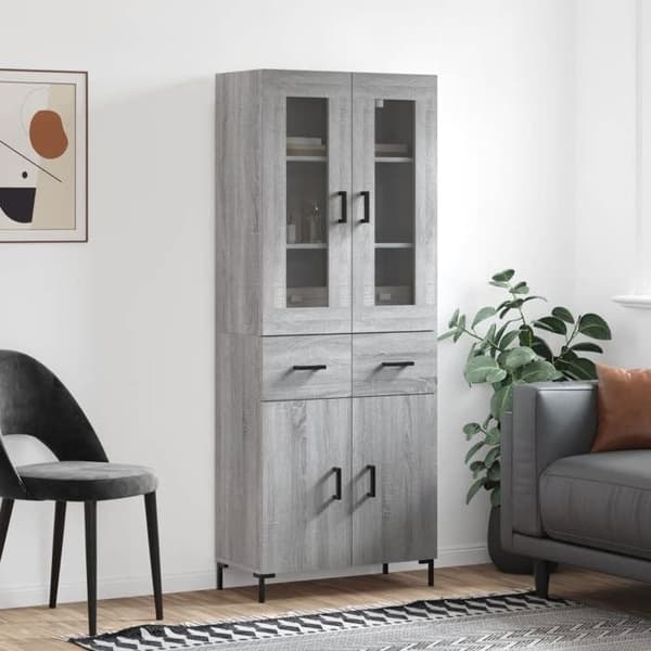 Maison Exclusive - Buffé hög Sonoma grå 69,5x34x180 cm Ingenjörsträ