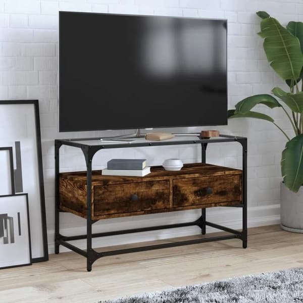 Maison Exclusive - TV-møbel med glasoverflade i røgfyldt egetræ og ingeniørtræ