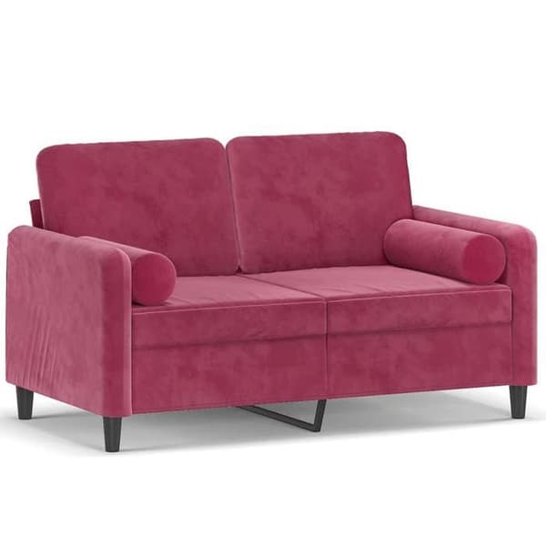 Maison Exclusive - Soffa 2 platser med bordeaux kuddar 120 cm sammet