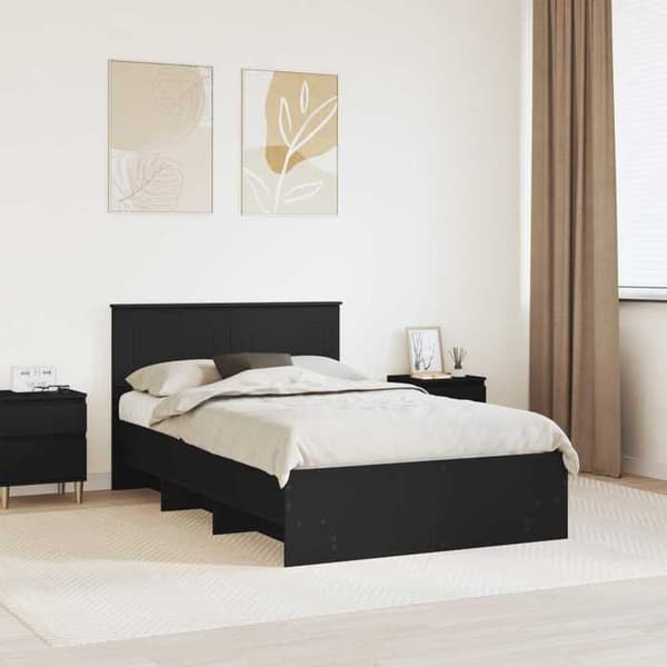Sengestel - EKSKLUSIV HUS - 120 x 123 cm - Sort - Ingeniørtræ - Integreret hovedgærde Svart