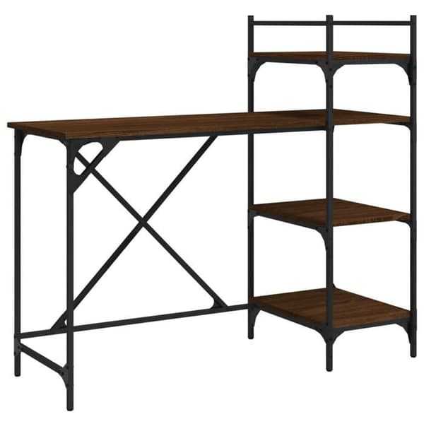 Maison Exclusive - Computerbord med hylder i brunt egetræ 120x47x109 cm Brun ek
