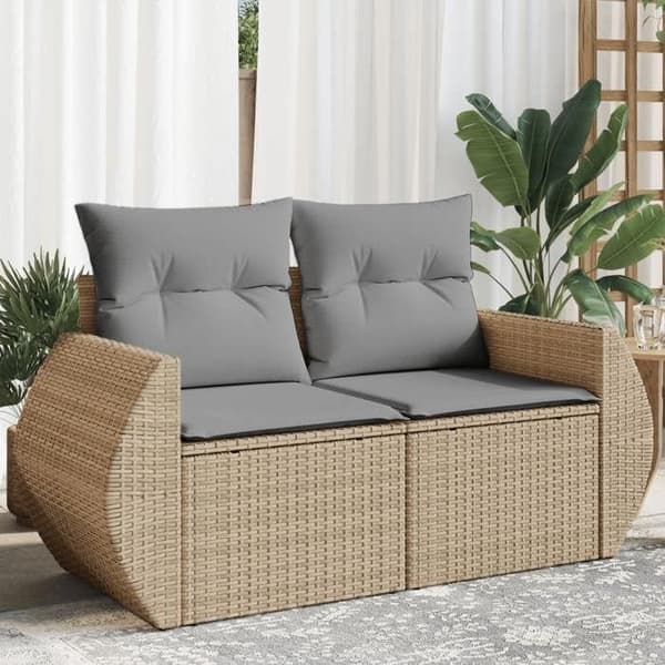 Maison Exclusive - Trädgårdsoffa med kuddar 2 platser beige flätad resin