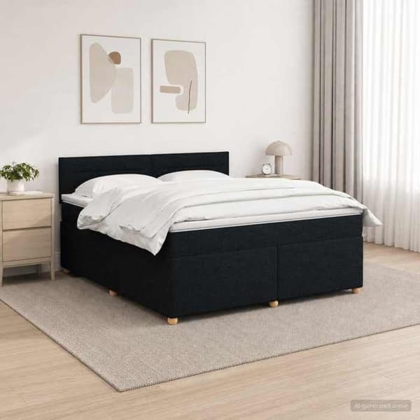 Sengestel med madras - EKSKLUSIV HUS - Boxspring seng - 160x200 cm - Sort - Justerbar hovedgærde, LED USB Svart