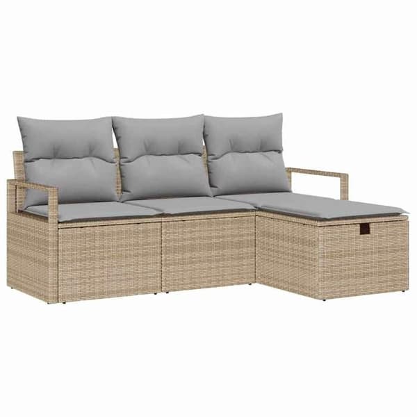 Havemøbler - EKSKLUSIVT HUS - Sæt 4 stk - Beige & lys grå - UV-bestandig poly rattan - Modulær, opbevaring Beige och Ljusgrå