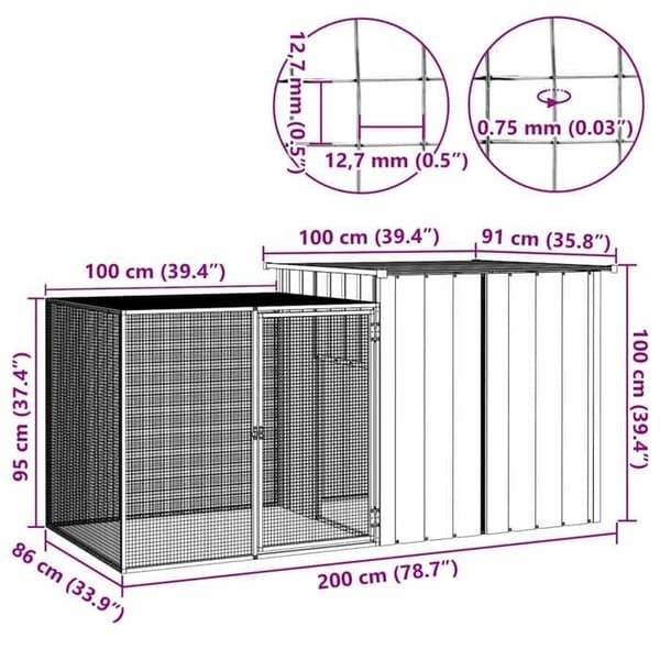 Burar & hönshus - Maison Exclusive - Grå - Galvaniserat stål - 200 x 91 x 100 cm Grå