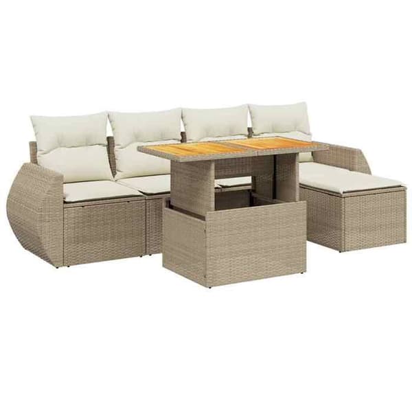 Maison Exclusive - Trädgårdsmöbler med kuddar 6 delar beige flätad resin