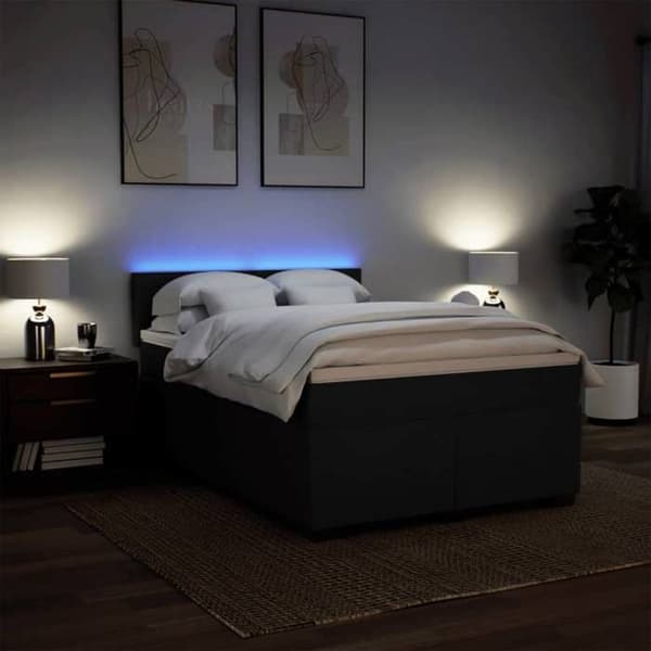 Maison Exclusive - Sengebund med lameller og madras Sort 140x190 cm Stof
