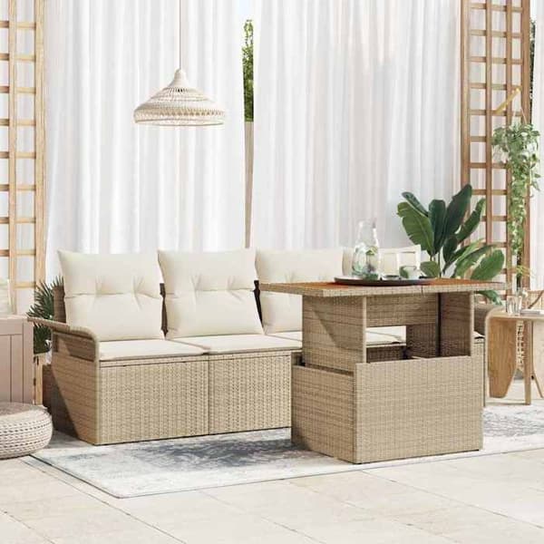 Maison Exclusive - 5-delars trädgårdsoff-set i beige och kräm polyrotting