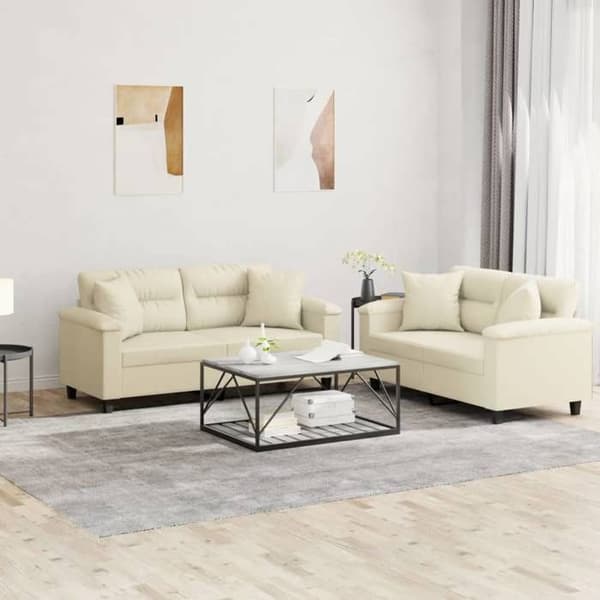 Maison Exclusive - Sæt af 2 sofaer med cremefarvede puder i kunstlæder