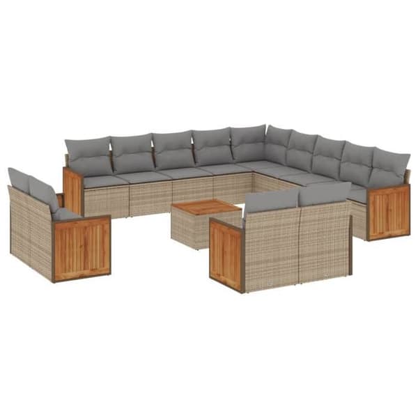 Maison Exclusive - Trädgårdsmöbler med kuddar 14 delar beige flätad resin
