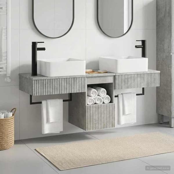 Maison Exclusive - 3 osan kylpyhuonekaappisetti Betoni harmaa