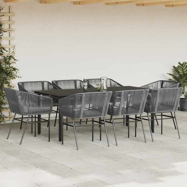 Maison Exclusive - Spisebordssæt til haven med puder 9 stk grå poly rattan glas