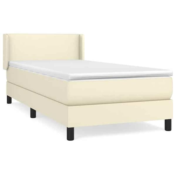 Maison Exclusive - Sengebund med lameller og madras Creme 80x200 cm Simil læder