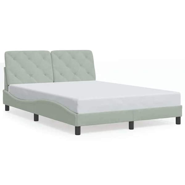 Sängram - EXKLUSIV HEM - Vågformad sidodesign - 120x200 cm - Ljusgrå sammet - Inkluderad ribbotten Ljusgrått