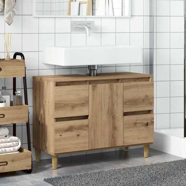 Maison Exclusive - Håndlavet egetræ vaskeskab 80x33x60 cm ingeniørtræ