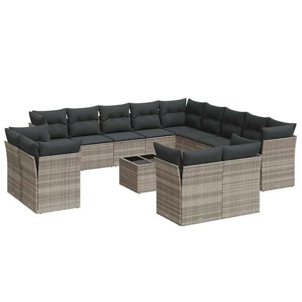 Maison Exclusive - Trädgårdsmöbler med kuddar 14 delar ljusgrå flätad resin