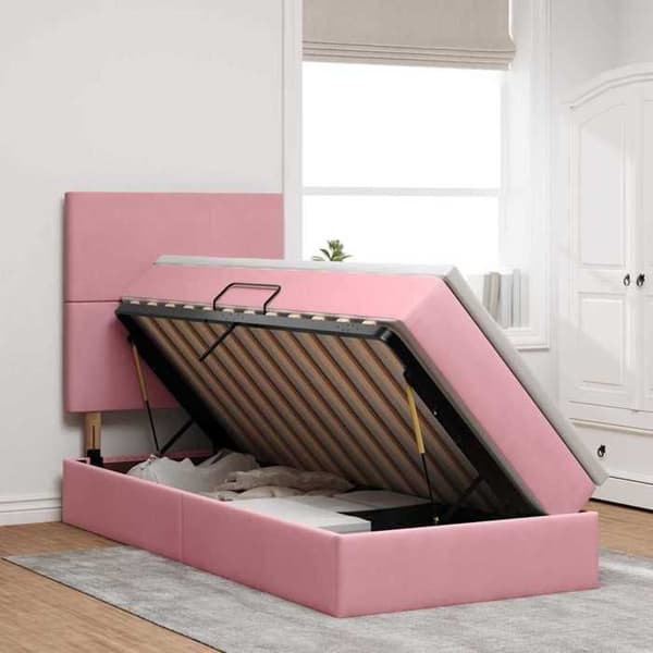 Förvaringssäng - EXKLUSIV HEM - Sammet - 90 x 190 cm - Rosa - Inbyggd LED Ros