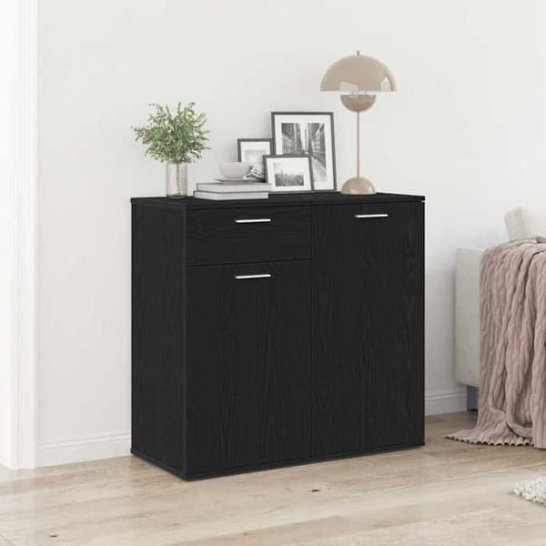 Maison Exclusive - Buffet i sort egetræ 80x36x75 cm ingeniørtræ